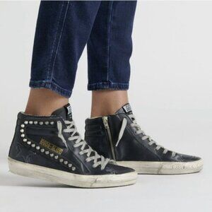 Golden Goose Slide Studded Black Leather SSENSE Private Edition 41